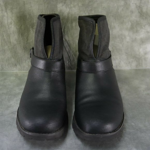 North Face BLACK/GRY Leather & Canvas BALLARD II PULL ON Ankle Boots Size 9 ANB - Picture 3 of 12